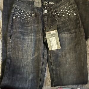 NWT Women's Juniors Black Jeans RHINESTONES